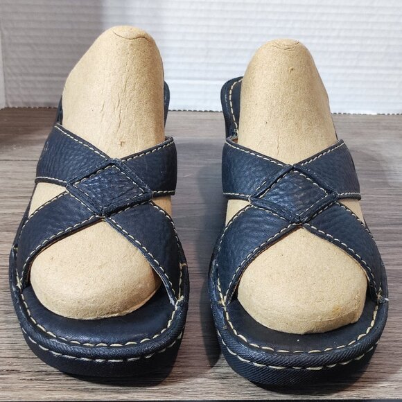 Born Leather Sandals Size 9 Slip On Block Heeled Comfort Dressy Slides Shoes - Picture 3 of 15
